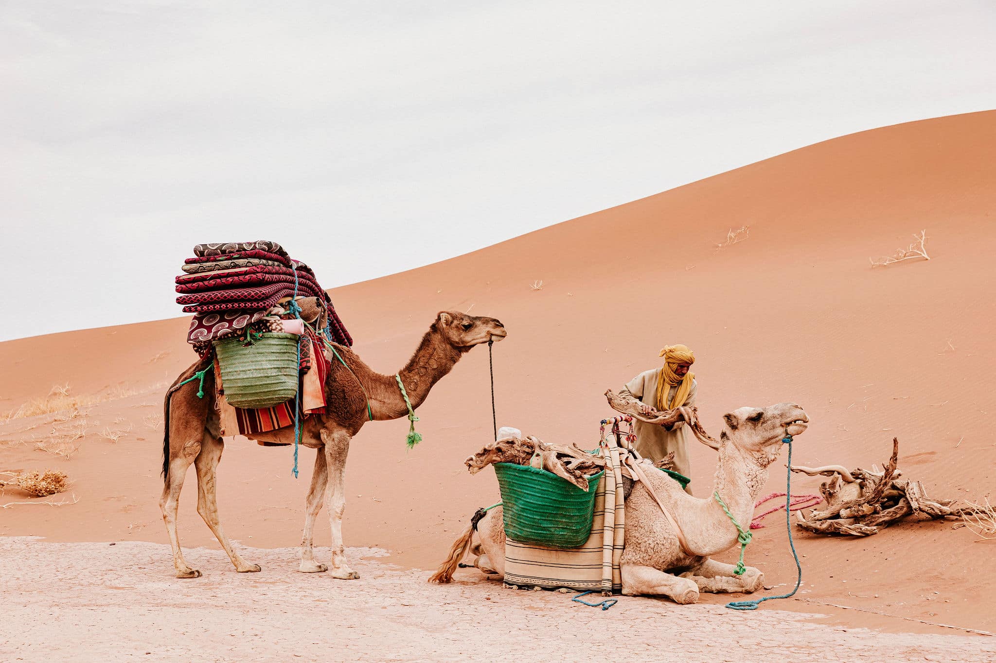 preparer les sacs des dromadaires avec le bois