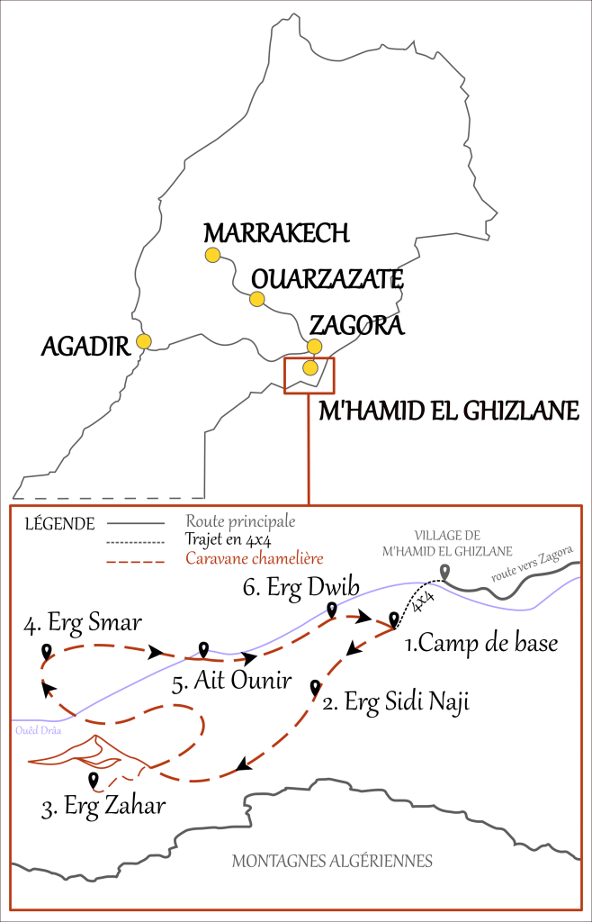 carte dessin itineraire vivre le desert