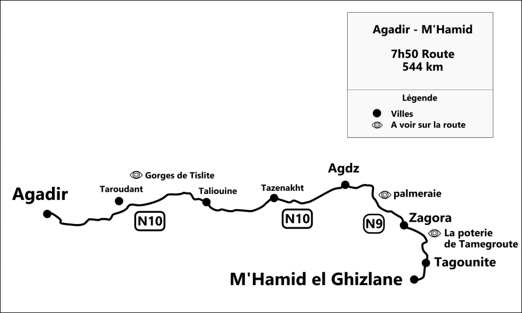 transport agadir vers mhamid carte