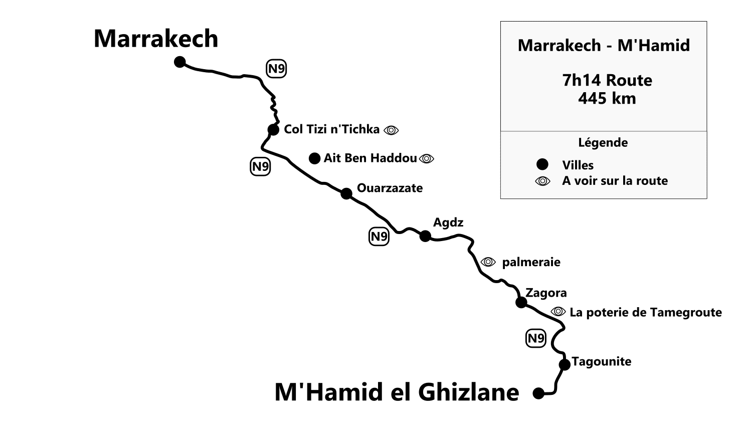 transport marrakech vers mhamid carte